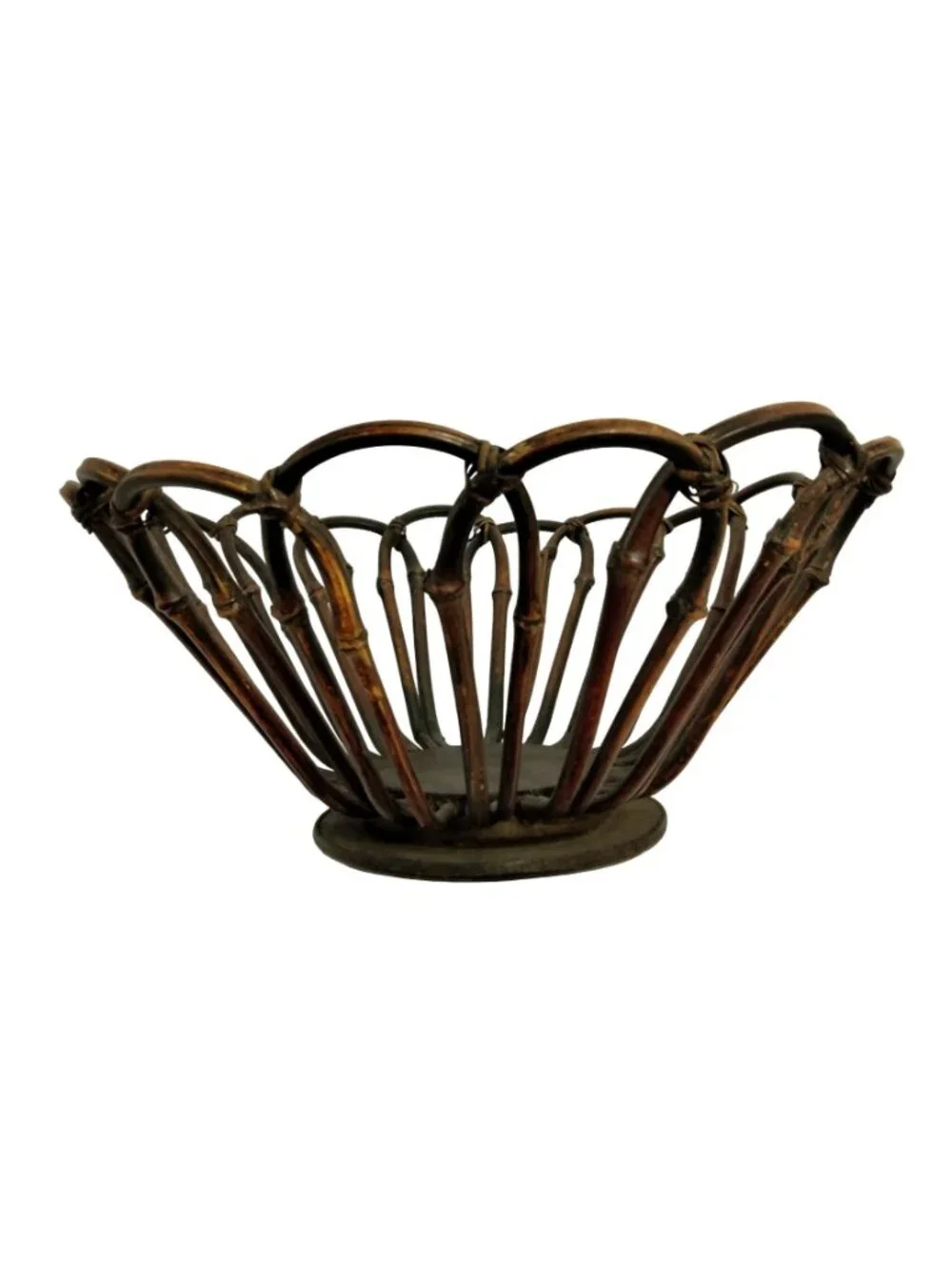 Bentwood Bamboo Basket Pedestal Handmade Open Weave Boho Vintage